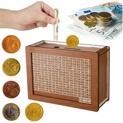 Wooden Piggy Bank with Reusable Money Box with Saving Goal and Numbers Boxes